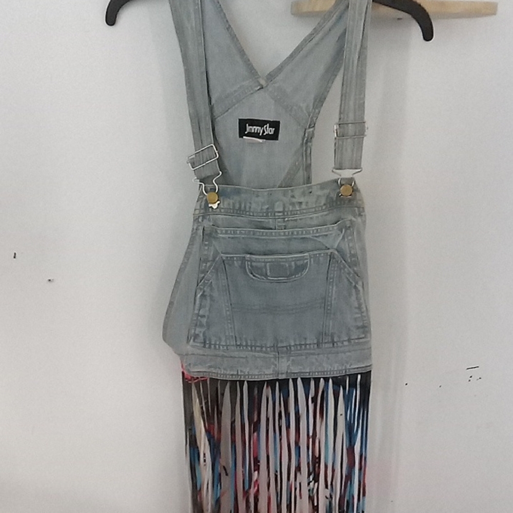 Light Wash Denim Fringed Overalls